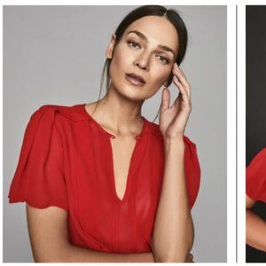 NWT Reiss Millie Semi Sheer Top (Red)